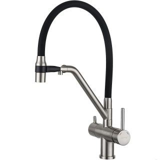 Смесители для кухни Gappo G4398-85 под фильтр с гибким изливом сатин/чёрный